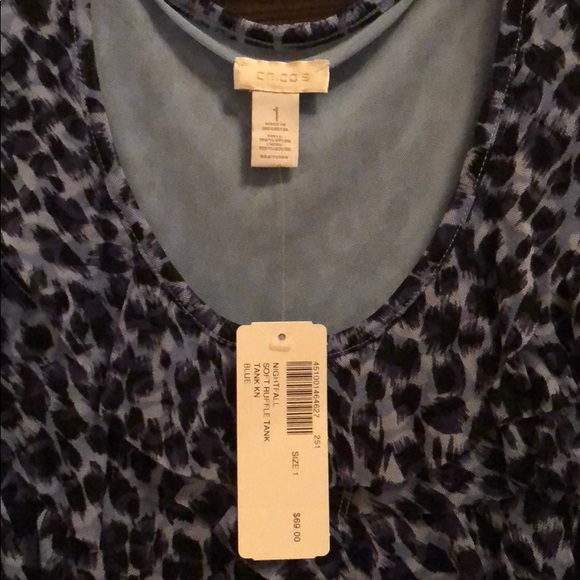 NWT Chico’s blue leopard soft ruffle tank, size 1 - Picture 6 of 8